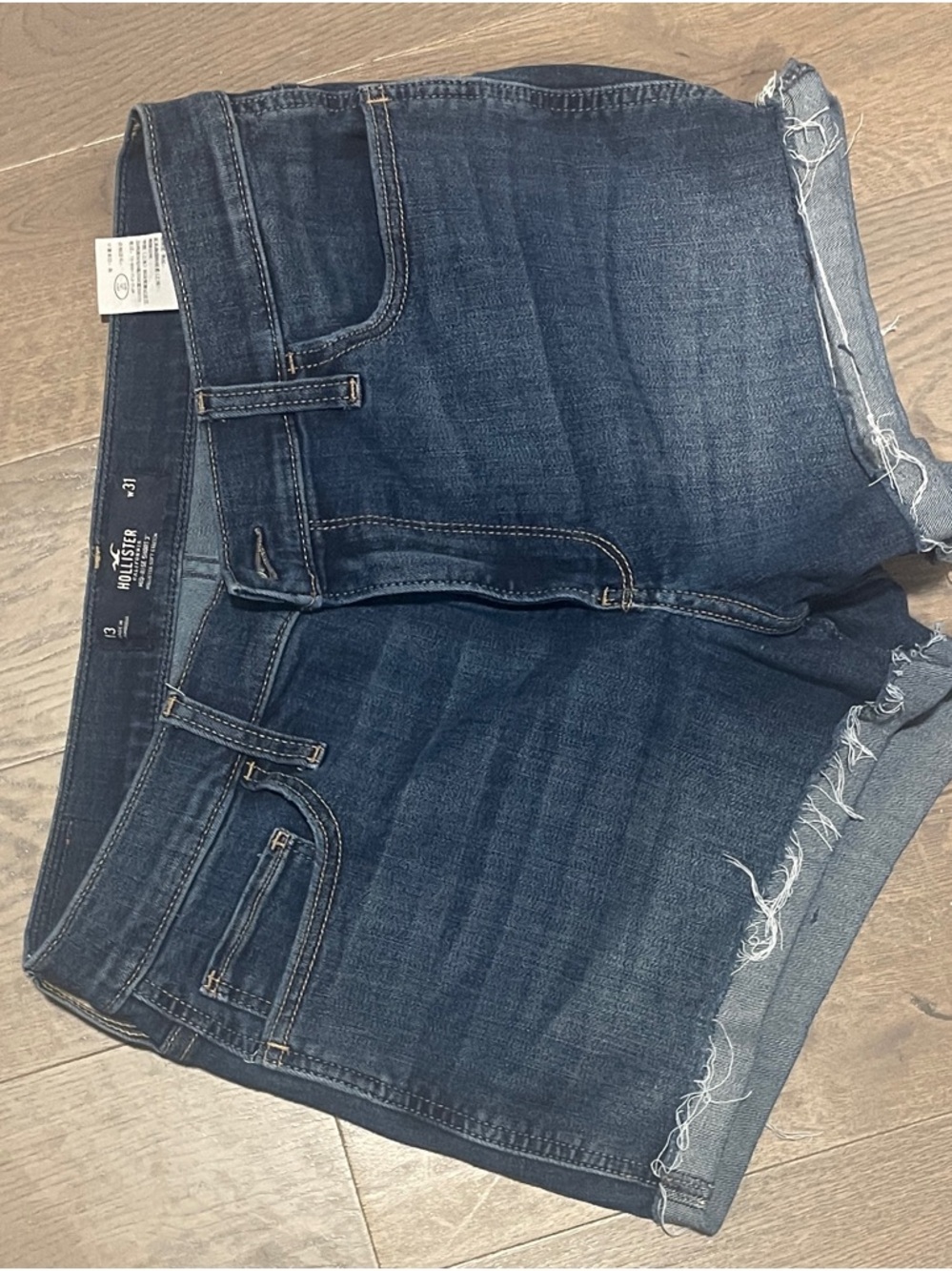 Hollister Women's Dark Blue Frayed Hem Denim Shorts